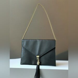 Big Buddha Envelope Tassel Clutch Black W Gold Hardware W Bonus Chain!